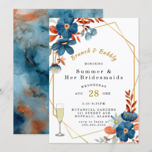Terracotta Navy Blue Floral Brunch und Bubbly Einladung