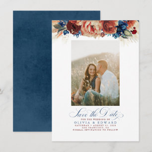 Terracotta Navy Blue Floral Save the Date Foto