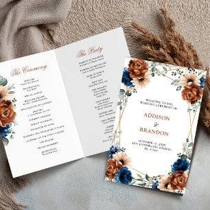 Terracotta Navy Blue Geometric Wedding Program