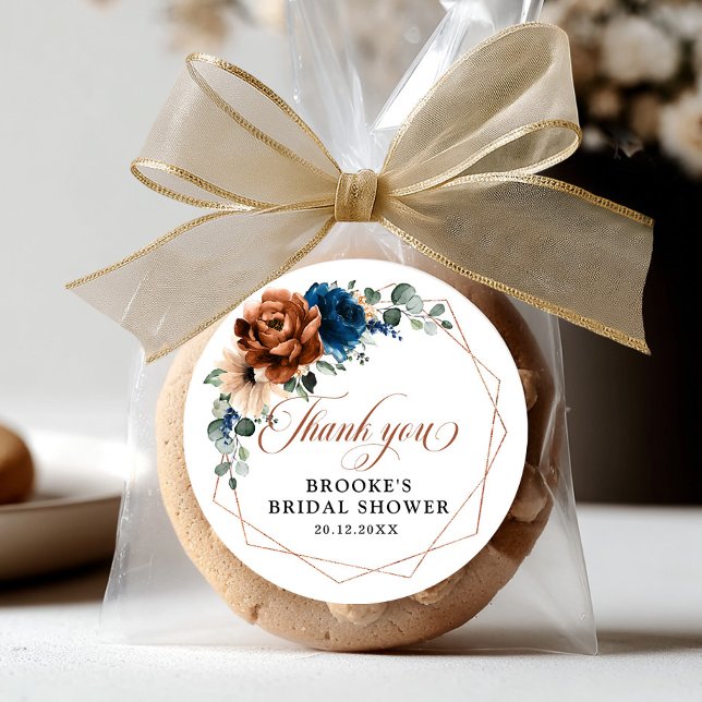 Terracotta Navy Blue Green Geometric Vielen Dank Runder Aufkleber (Terracotta Navy Blue Greenery Geometric Thank you Classic Round Sticker)