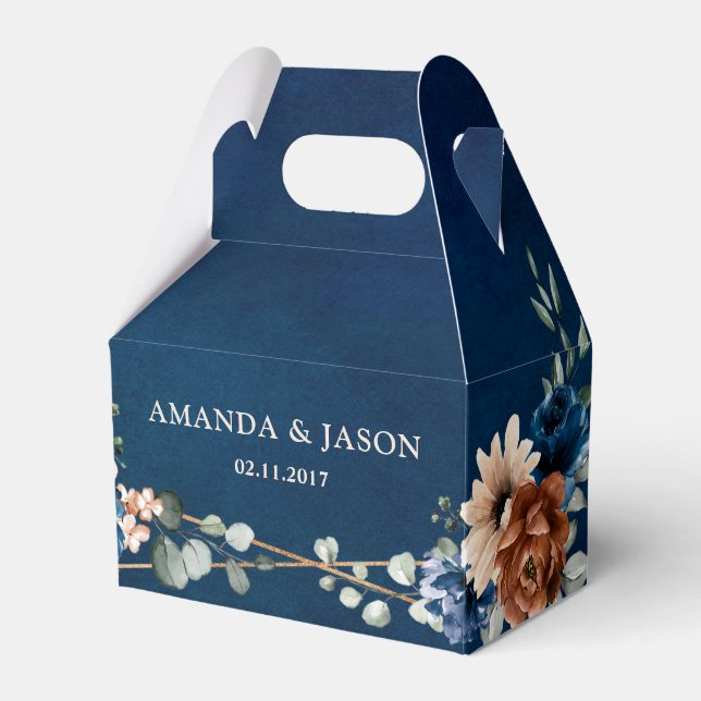 Terracotta Navy Blue Green Geometric Wedding Fa Geschenkschachtel (Vorderseite)