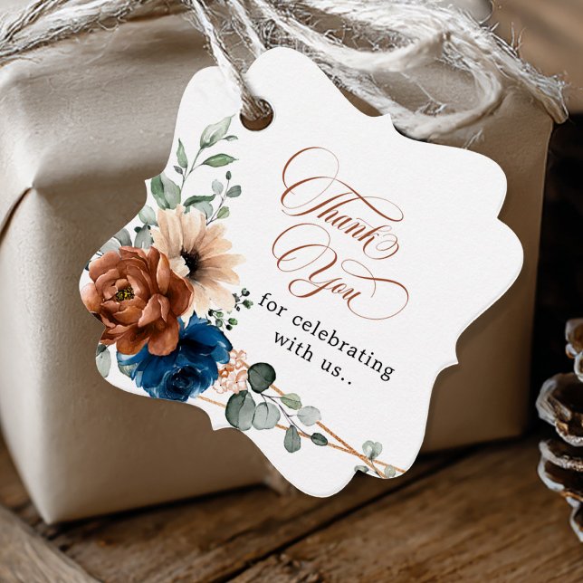 Terracotta Navy Blue Greenerity Wedding Vielen Dan Geschenkanhänger (Terracotta Navy Blue Greenery Wedding Thank You Favor Tags)