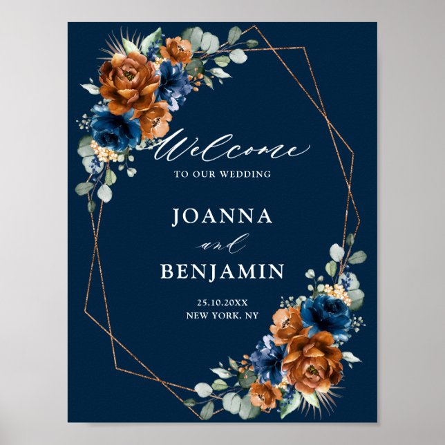 Terracotta Navy Blue Greenerity Wedding Welcome Po Poster (Vorne)