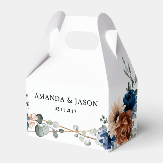 Terracotta Navy Blue Greenery Geometric Wedding Geschenkschachtel (Vorderseite)