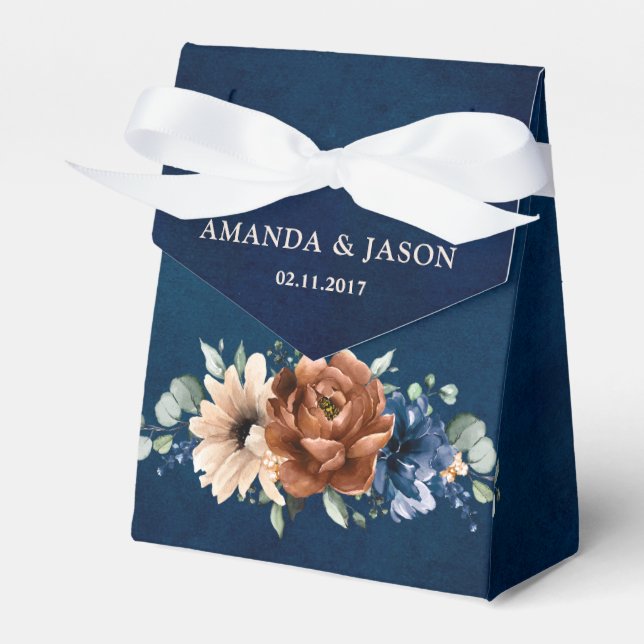 Terracotta Navy Blue Greenery Geometric Wedding Geschenkschachtel (Vorderseite)