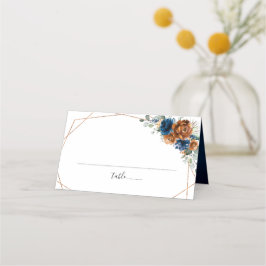 Terracotta Navy Blue Greenery Geometric Wedding Platzkarte