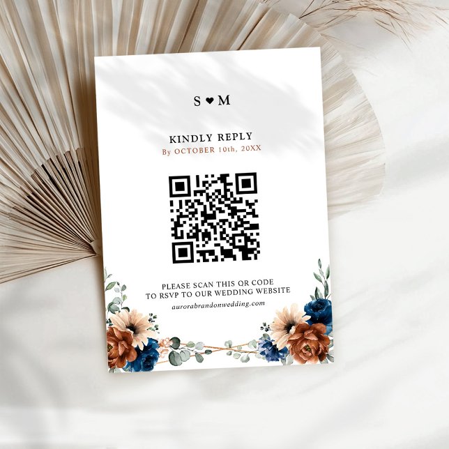 Terracotta Navy Blue Greenery Geometric Wedding RSVP Karte (Terracotta Navy Blue Greenery Geometric Wedding RSVP Card)