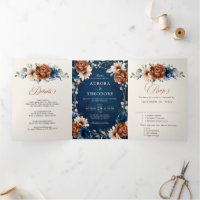 Terracotta Navy Blue Greenery Geometric Wedding Tr