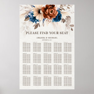 Terracotta Navy Blue Pampas Grass Seekarte Poster