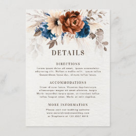 Terracotta Navy Blue Pampas Grass Wedding Details Begleitkarte