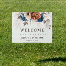 Terracotta Navy Blue Pampas Grass Wedding Willkomm Gartenschild