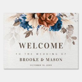 Terracotta Navy Blue Pampas Grass Wedding Willkomm Gartenschild