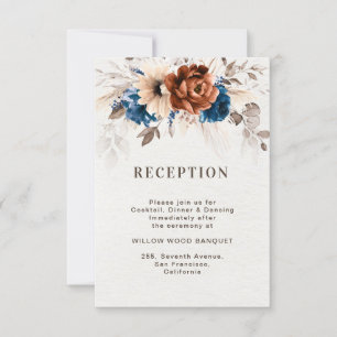 Terracotta Navy Blue Wedding Card RSVP Karte