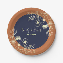 Terracotta Navy Floral Wedding Pappteller