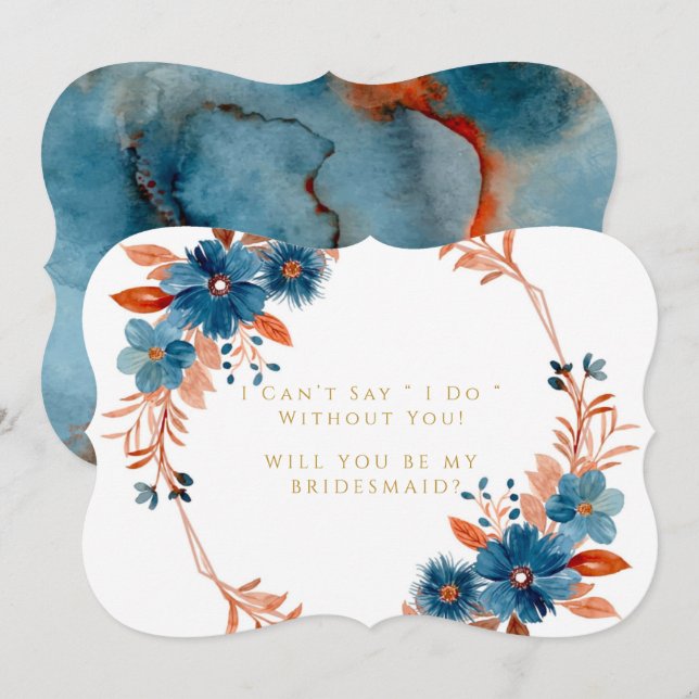 Terracotta Navy Floral werden Sie meine Bridesmaid Einladung (Vorne/Hinten)