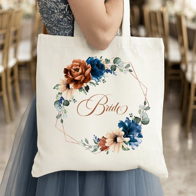 Terracotta Navy Greenery Geometric Wedding Bride Tragetasche (Terracotta Navy Greenery Geometric Wedding Bride Tote Bag)