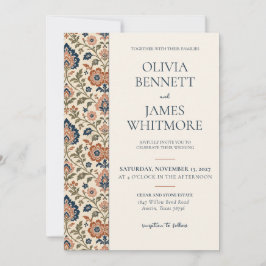 Terracotta Navy Patterned Floral Wedding Einladung