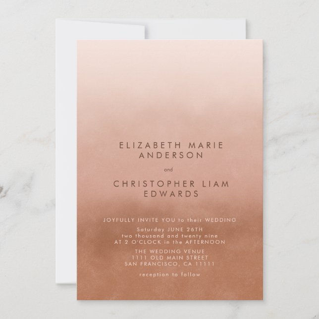 Terracotta Ombre Minimalistisch Boho Wedding Einladung (Vorderseite)