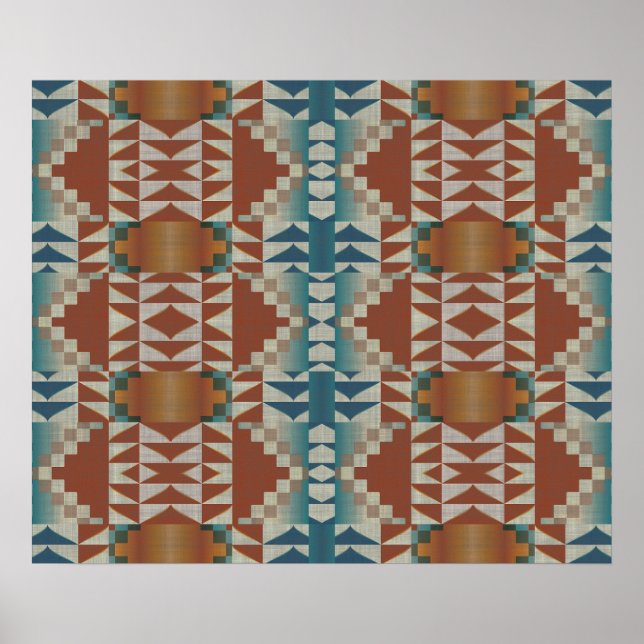 Terracotta Orange Brown Aquamarin Blue Mosaik Poster (Vorne)