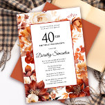 Terracotta Orange Fall Blume 40. Geburtstag Einladung<br><div class="desc">Elegante Terracotta-orange Aquarellfarben schaffen einen feinen Blumenrahmen auf dieser Herbstgeburtstagseinladung. Ein einfaches Skript verleiht ihm ein modernes Ambiente.</div>