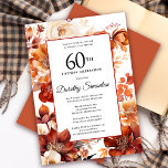 Terracotta Orange Fall Blume 60. Geburtstag Einladung<br><div class="desc">Elegante Terracotta-orange Aquarellfarben schaffen einen feinen Blumenrahmen auf dieser Herbstgeburtstagseinladung. Ein einfaches Skript verleiht ihm ein modernes Ambiente.</div>
