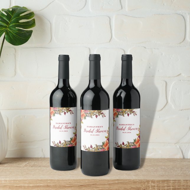 Terracotta Orange Floral Botanisches Brautparty Weinetikett (Von Creator hochgeladen)