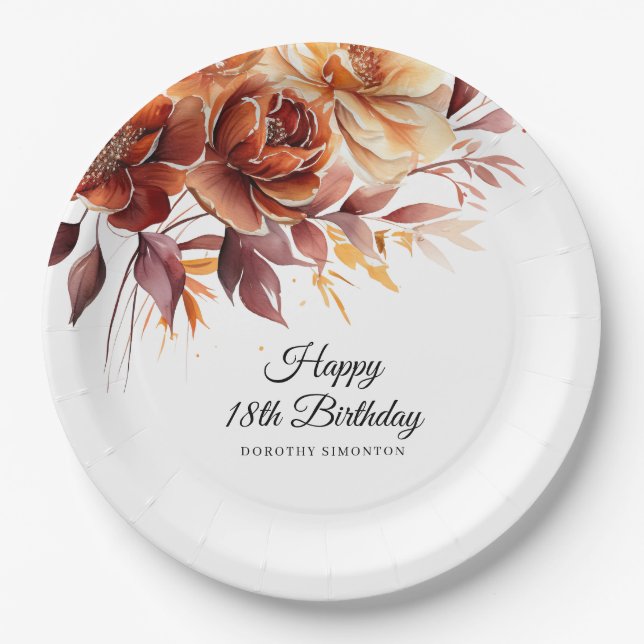 Terracotta Orange Herbst Blume 18. Geburtstag Pappteller (Vorderseite)