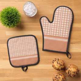 Terracotta Orange Light Tan Ofenhandschuh & Topflappen-Set