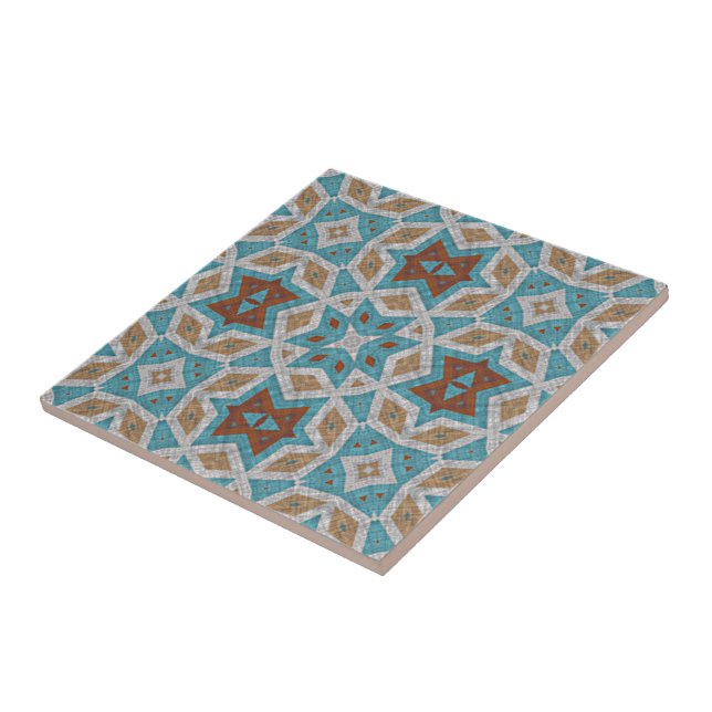 Terracotta Orange Turquoise Blue Ethnic Stamm Art Fliese (Seite)