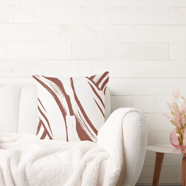 Terracotta Orange und White Curvous Streifen Boho Kissen (Liege)