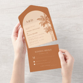 Terracotta Palm Tree Tropical Beach Boho Wedding All In One Einladung