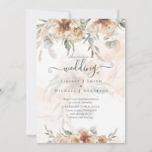 Terracotta Pampas Grass BOHO Wedding Einladung
