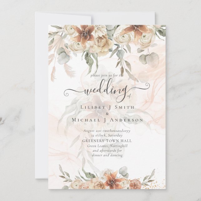 Terracotta Pampas Grass BOHO Wedding Einladung (Vorderseite)