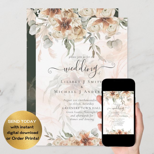 Terracotta Pampas Grass BOHO Wedding Einladung (Von Creator hochgeladen)