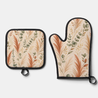 Terracotta Pampas Grass Eucalyptus Neutral Boho Ofenhandschuh & Topflappen-Set