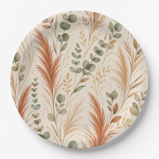 Terracotta Pampas Grass Eucalyptus Neutral Boho Pappteller