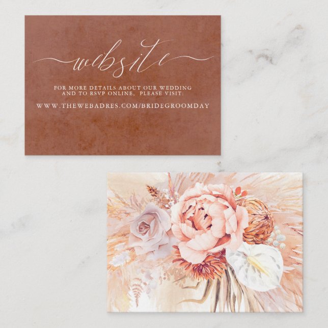 Terracotta Pampas Grass Floral Wedding Website Visitenkarte (Vorne/Hinten)