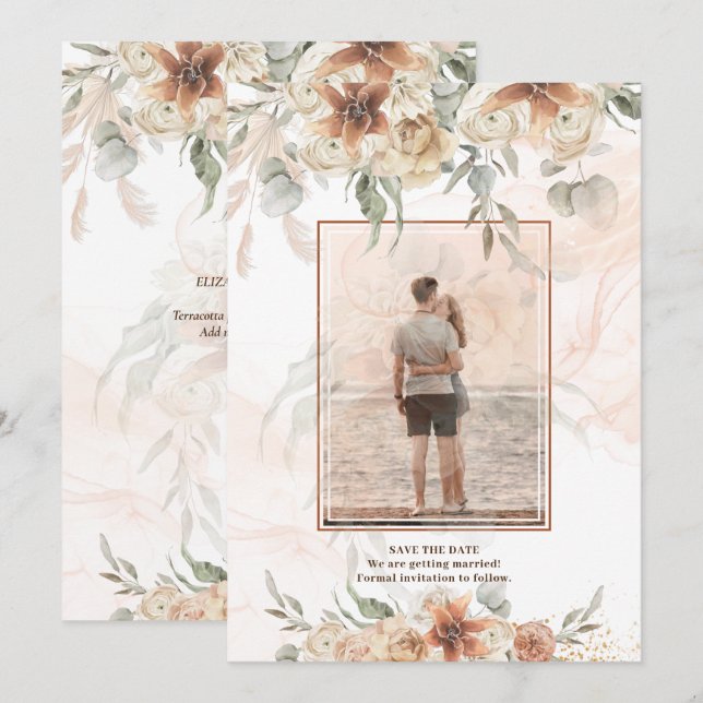 Terracotta Pampas Grass FOTO Wedding Retten Daten Save The Date (Vorne/Hinten)