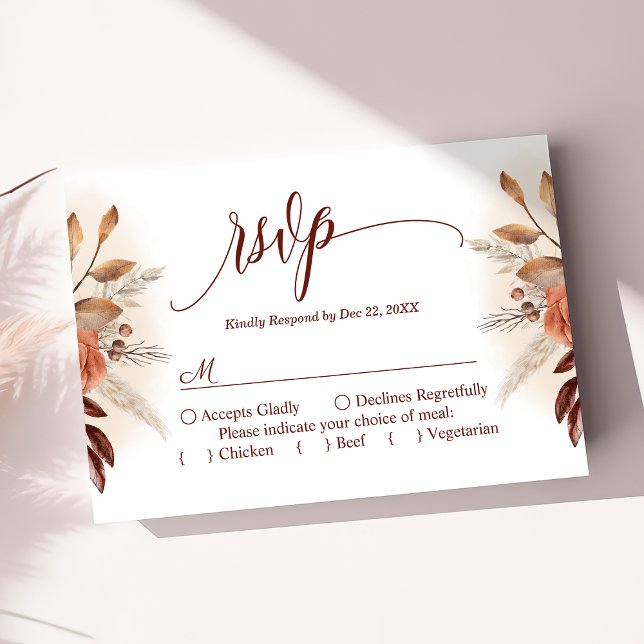 Terracotta Pampas Grass Script Floral Wedding RSVP Karte (Von Creator hochgeladen)
