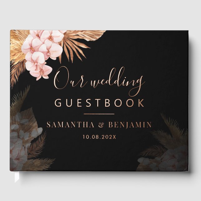 Terracotta Pampas Grass Script Wedding Rose Gold Gästebuch (Vorderseite)