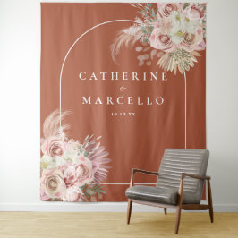Terracotta Pampas Grass Wedding Foto Hintergrund Wandteppich