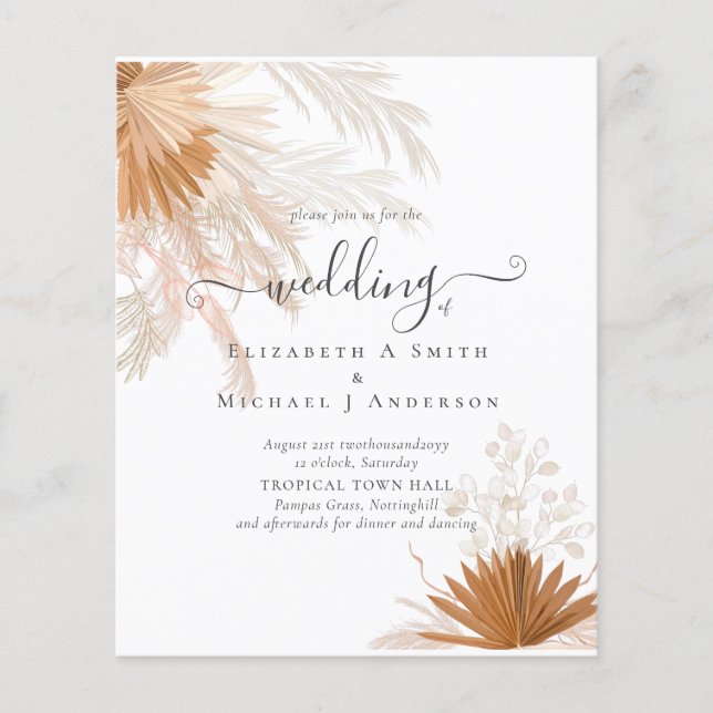 Terracotta Pampas Tropische Hochzeit Flyer (Vorne)