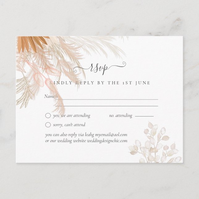 Terracotta Pampas Tropische Hochzeit Postkarte (Vorderseite)