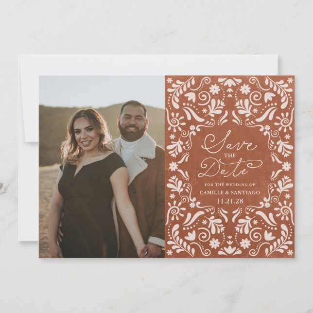 Terracotta Papel Picado Foto Save the Date (Vorderseite)