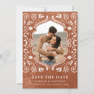 Terracotta Papel Picado Foto Save the Date Magneteinladung