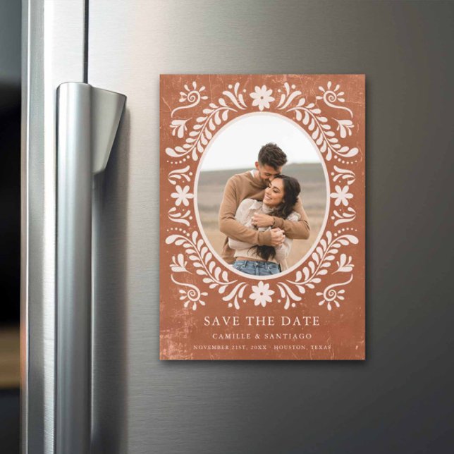 Terracotta Papel Picado Foto Save the Date Magneteinladung (Terracotta Papel Picado Photo Save the Date Magnetic)