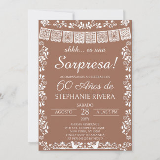 Terracotta Papel Picado Surprise 60th Birthday Einladung