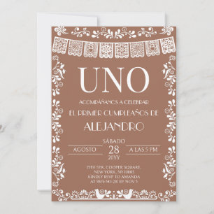 Terracotta Papel Picado UNO Erste Jungen-Einladung Einladung