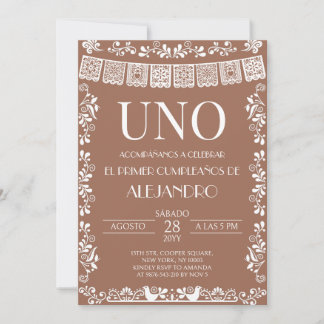 Terracotta Papel Picado UNO Erste Jungen-Einladung Einladung