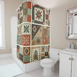 Terracotta Patchwork Quilt Rustic Retro Floral Duschvorhang